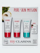 my CLARINS Pure Skin Mission Skincare Set Cleanser Moisturizer Eye Gel Mask