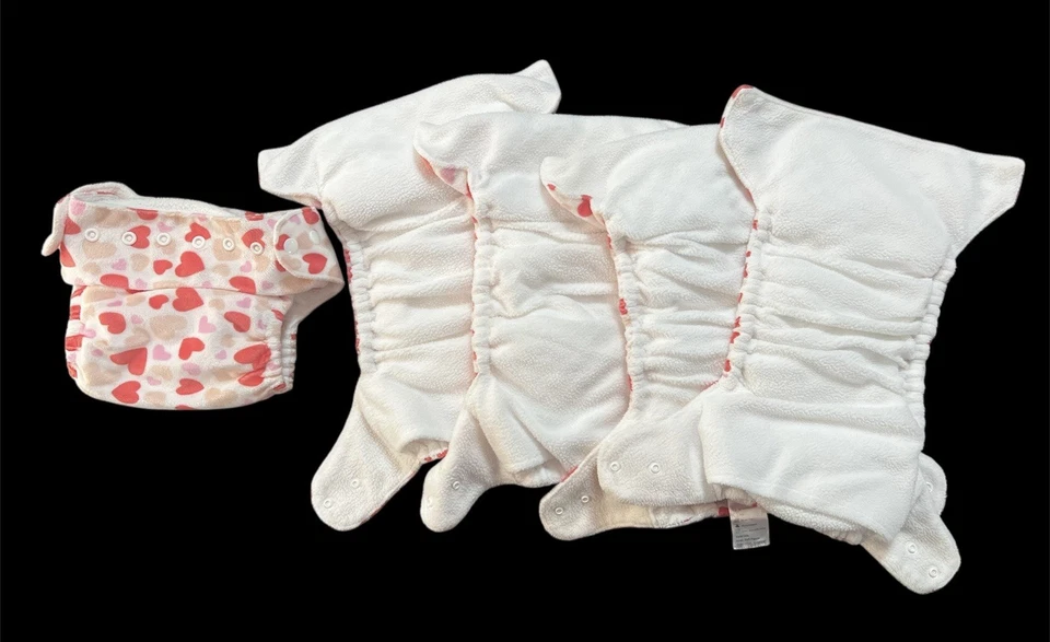 Pañales de tela polar pañales de bolsillo lote de 5 con inserciones corazones rosas Foto 3 de 3