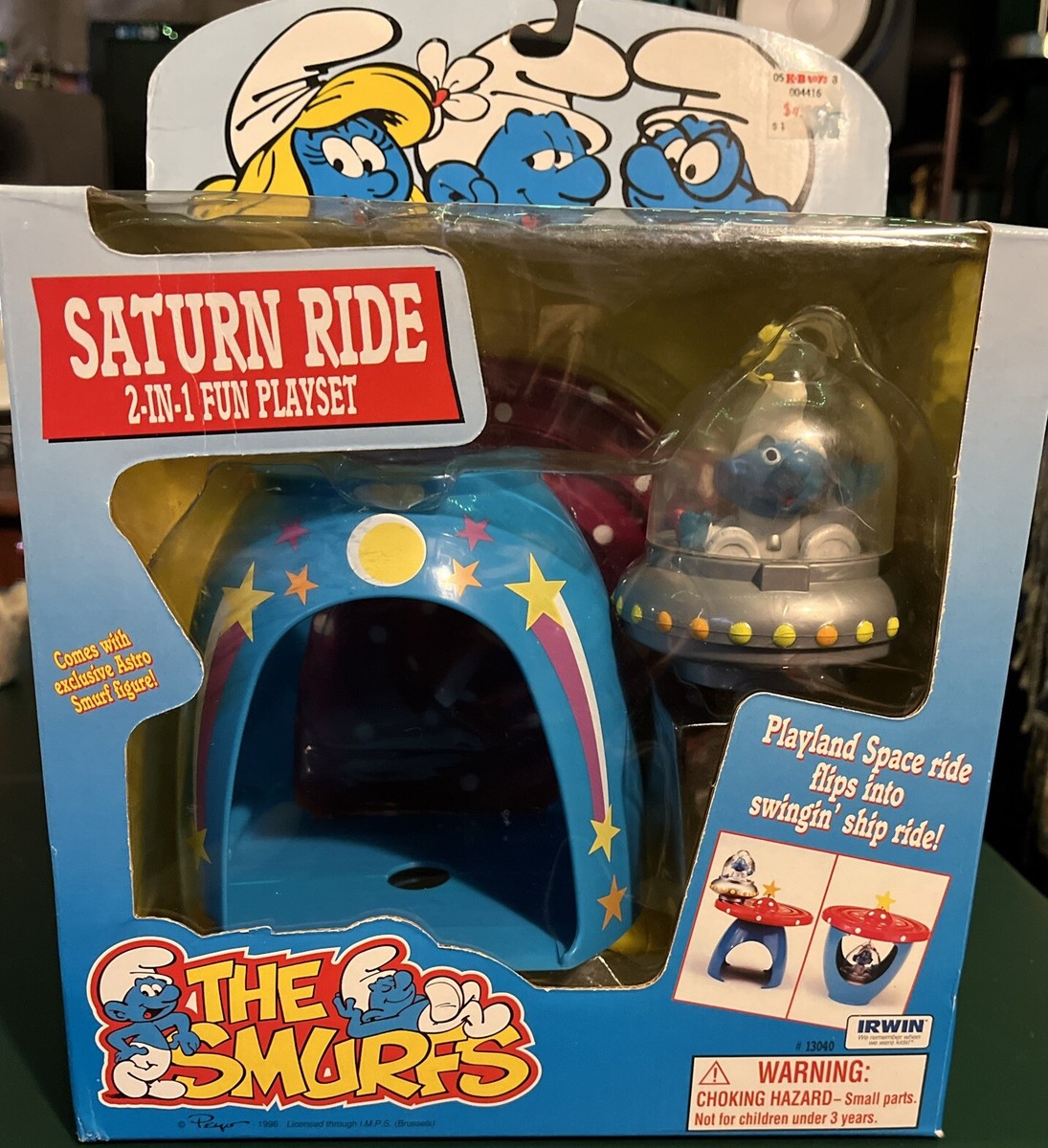 SMURF SCHTROUMPF SATURN RIDE 2 FUN PLAYSET 1996 BABY SPACE SHIP