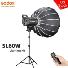 US Godox SL-60W LED Video Light+120cm Quick Set-up Deep Softbox Light Stand Kit