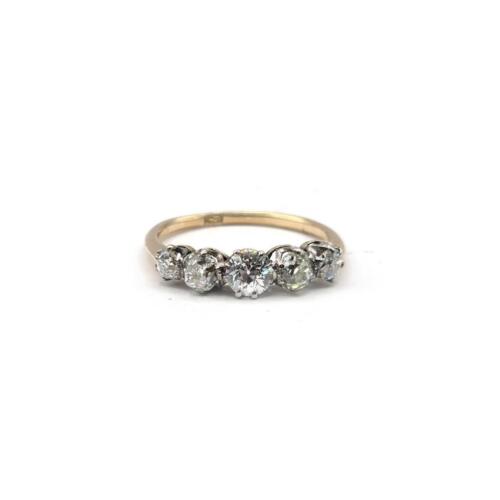 Antiguo anillo de diamantes talla mina de cinco quilates de oro amarillo de 18 quilates de 1,00 quilates  - Imagen 1 de 7