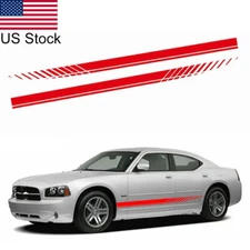 2x Red Sport Racing Graphic Stripe Stickers Decal Side Body Door For Dodge Etc
