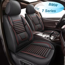 For Bmw 7 Series 2011-2022 Car 5 Seat Cover Microfiber Leather Ful Set Red Lines