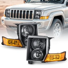For 2006-2010 Jeep Commander Halogen Type Black Headlights Headlamps Left+Right