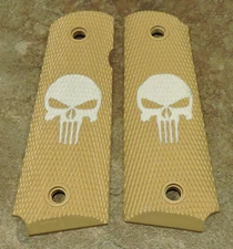 1911 GRIPS - PUNISHER - GOLD/WHITE - .45, AMBI, FULL SIZE, CHECKERD, CUSTOM