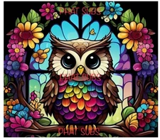 20oz Sublimation Tumbler Wrap Stained Colorful Owl Ready To Press Heat Transfer