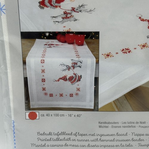 Vervaco Table Runner DIY Embroidery Kit 16”x40"Christmas Elves Hemmed Border - Picture 4 of 10