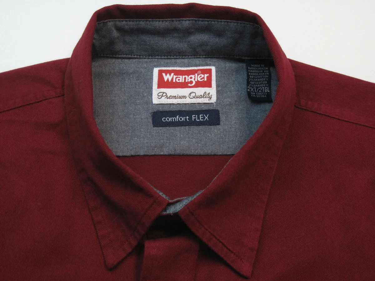 Wrangler Men s 2XLT Long Sleeve Solid Red 98 Cotton Button Front