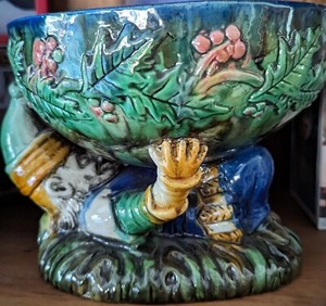 George Jones Circa 1875 "Mr Punch" Mojolica Punch Bowl Very very Rare