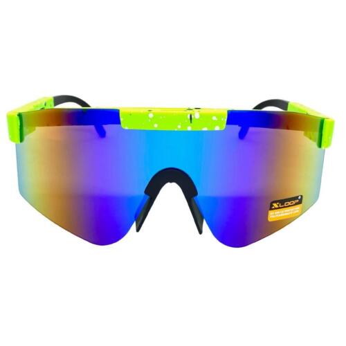 Oversized RETRO SPORTS WRAP AROUND Shield Cycling SUN GLASSES Neon Green Frame - Picture 3 of 6