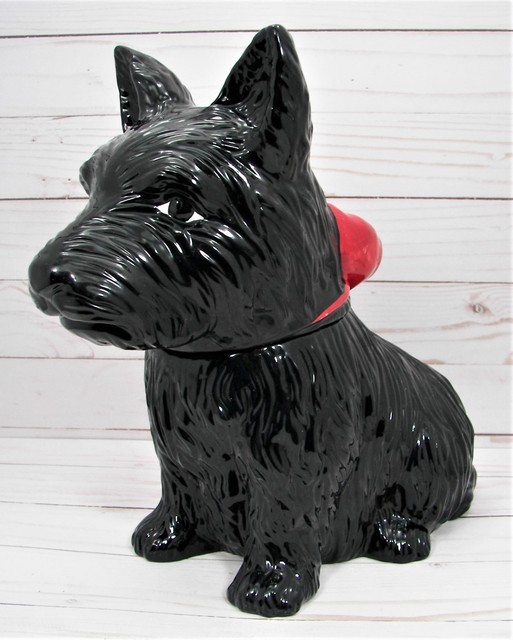 Mesa Scottie Dog Cookie Jar Black Scottish Terrier Canister Red Bow