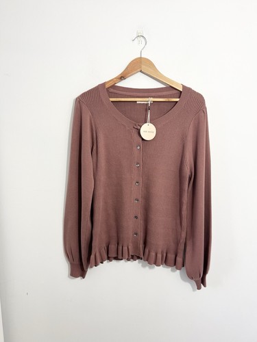 Odd Molly Charlie Puff Sleeve Button Front Cardigan Size 4 UK 18/20 Dark Sand - Picture 2 of 13
