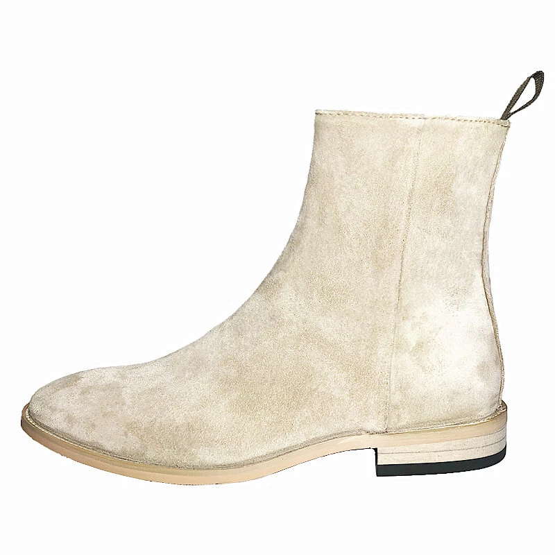 Estilo Retro Hombres Británico Occidental Gamuza Real Cuero Tobillo Chelsea Botas Cremallera Zapatos Foto 4 de 4