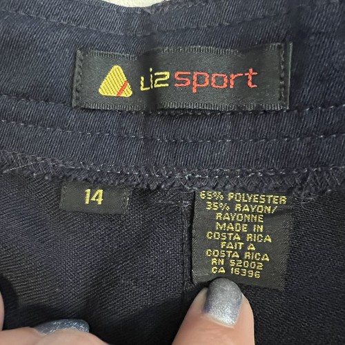 Vintage 90s Liz Sport Poly Rayon Hi Rise Pleated Cuffed Navy Pants Sz 14 EVC - Picture 4 of 7