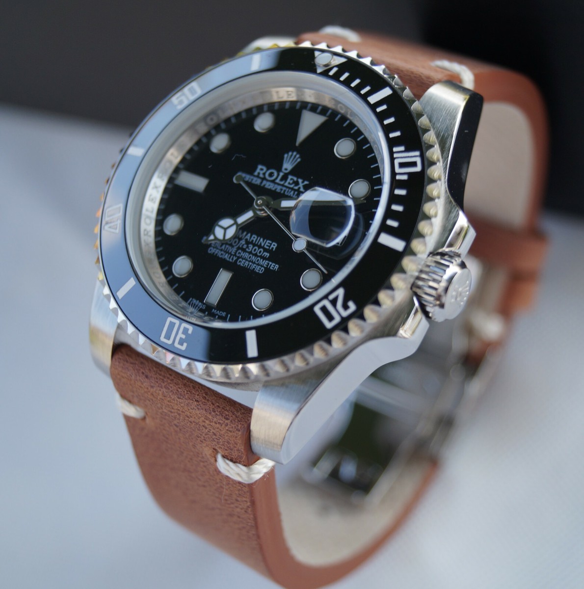 Genuine Leather 20mm Brown Watch Strap Band for Rolex Submariner