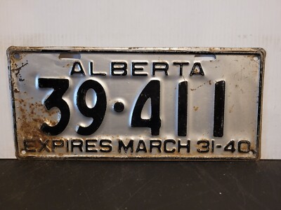 1940 Alberta License Plate Tag Original.