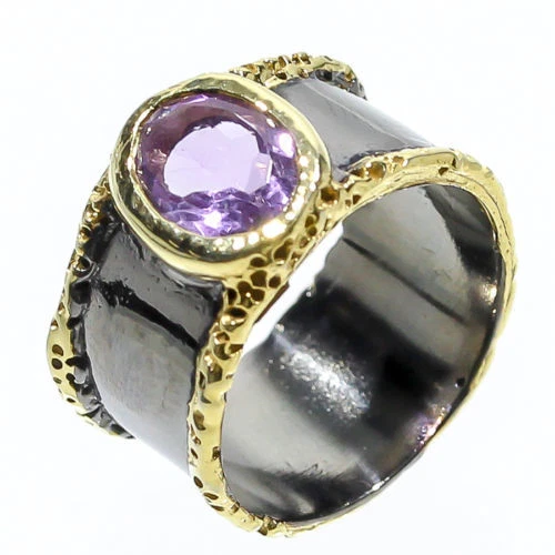 ANELLO IN ARGENTO 925 CON AMETISTA OVALE  8x6 - Immagine 2 di 2