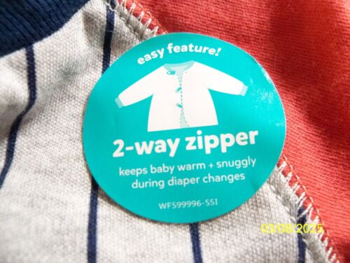 Carter’s Daddy’s Rookie Footed 2 Way Zip Pajama Boys' size 6-9m Gray Stripe - Picture 6 of 9