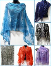 Wedding Sequin Sheer Wrap Glitter Shiny Evening Scarf Shawl Paisley Swirl New