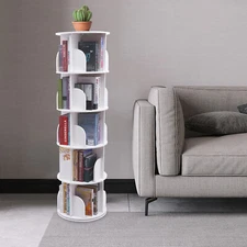 5 Tier Bookcase Bookshelf Storage 360° Rotating Shelf Organizer for Living Room