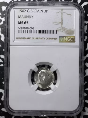 1902 Great Britain Maundy 3 Pence Threepence NGC MS65 Lot#G7533 Silver! Gem BU!