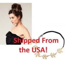Gold Plated Leaf Headband Hair Band Elastic Leaves - From USA - NEW