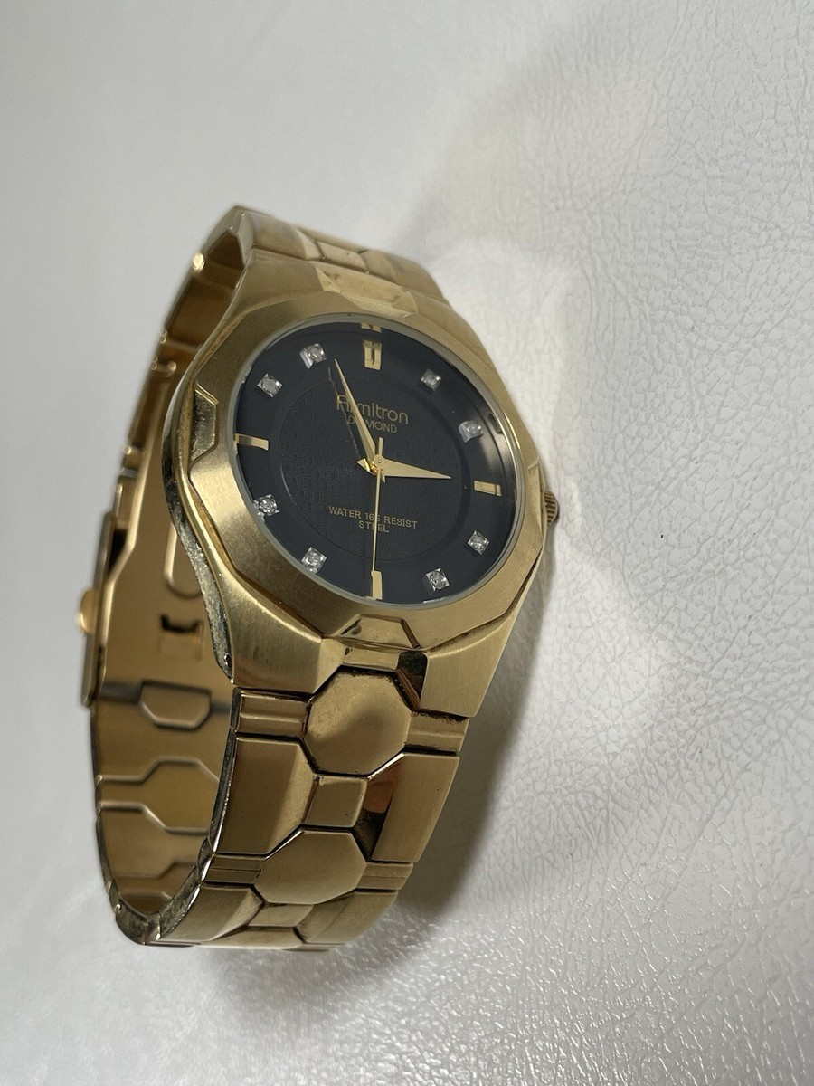 Armitron Diamond Mens Wrist Watch Y121e Gold Japan Movt Needs New