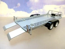 CARARAMA 1/43 D/CAST TWIN 2 AXLE AUTOTRAILER/RALLY CAR TRAILER SILVER WITH RAMPS