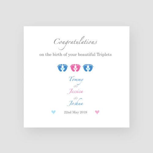 Personalised Handmade Newborn Triplets Baby Card - Boys, Girls, Congratulations - Afbeelding 1 van 6