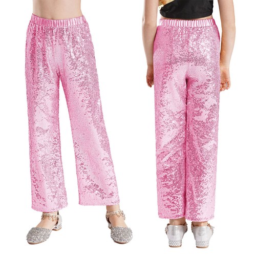 Kids Girls Dance Performance Trousers Sparkle Pants Sequins Streetwear Loose - Picture 25 of 81