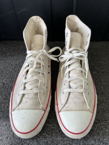 CONVERSE ALL STARS CHUCK TAYLOR HIGH TOPS MADE IN USA 1980s 12 WHITE CREAM