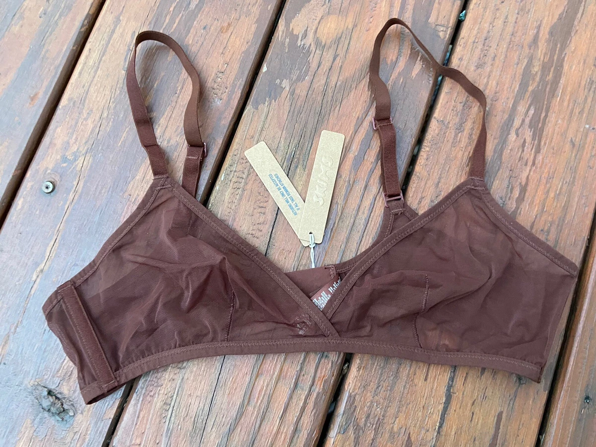 SKIMS ULTRA FINE MESH TRIANGLE BRALETTE size Large Mahogany Brown