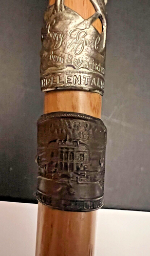 Vtg Wood Walking Stick Cane Bavaria Germany Garmisch Alps Zugspitze Linderhoff - Picture 12 of 12