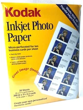 Kodak Inkjet Photo Paper 8 1/2 x 11 Perforated 20 Sheets For 200 Business Cards