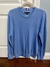 Men  s Tommy Hilfiger Solid Blue Cotton Crewneck Sweater Size Large Pre Owned