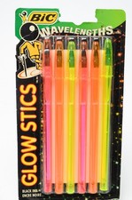 BIC Wavelengths Glow Stics Neon Ballpoint Pens 6 Pack Black Ink USA VTG 1994