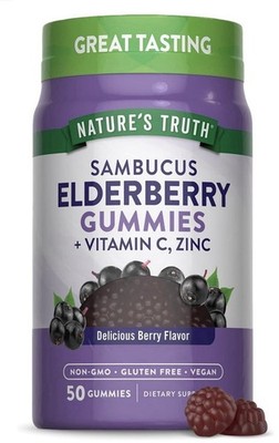 Elderberry Gummies 50 Count Vitamin C & Zinc Vegan by Nature's Truth..