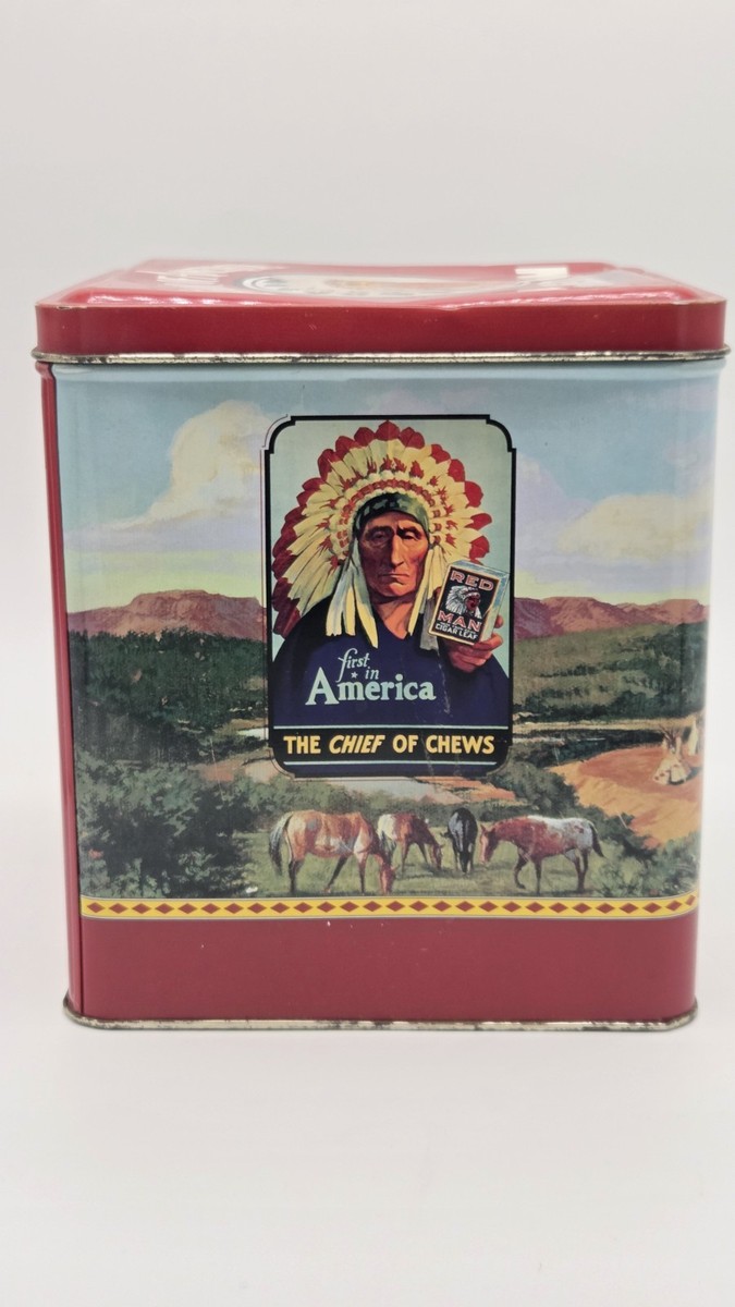 red man tobacco tins Vintage Red Man Chewing Tobacco Tin Canister 1991 Limited Edition Can