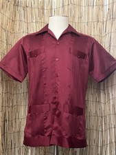 Guayaberas Yucatecas Mens SS Guayabera Shirt-Med/38-100 Polyester Satin-Mexico