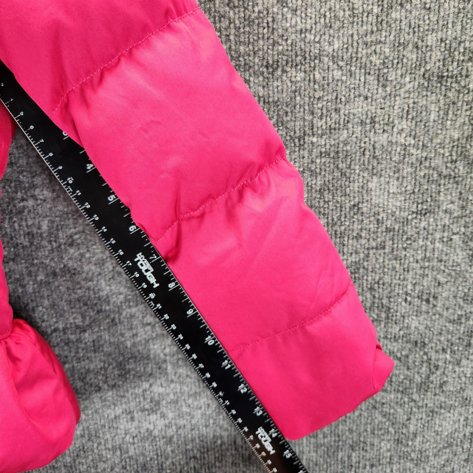 Ralph Lauren Jacket Girls Medium Pink Down Puffer Hooded Ruffle Hem Coat image 7
