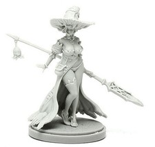 30mm Female Mage Miniature with Staff Fantasy RPG Resin Figure Unassembled