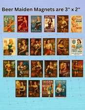 Handmade Vintage Beer Maidens Magnets Miller | Hamm’s 30mil 3 x 2 Bar Art USA
