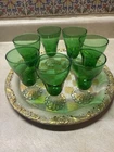 7 VINTAGE MCM ANCHOR HOCKING FOREST GREEN BURPLE GLASSES CLEAR BUBBLE BASE Cool!