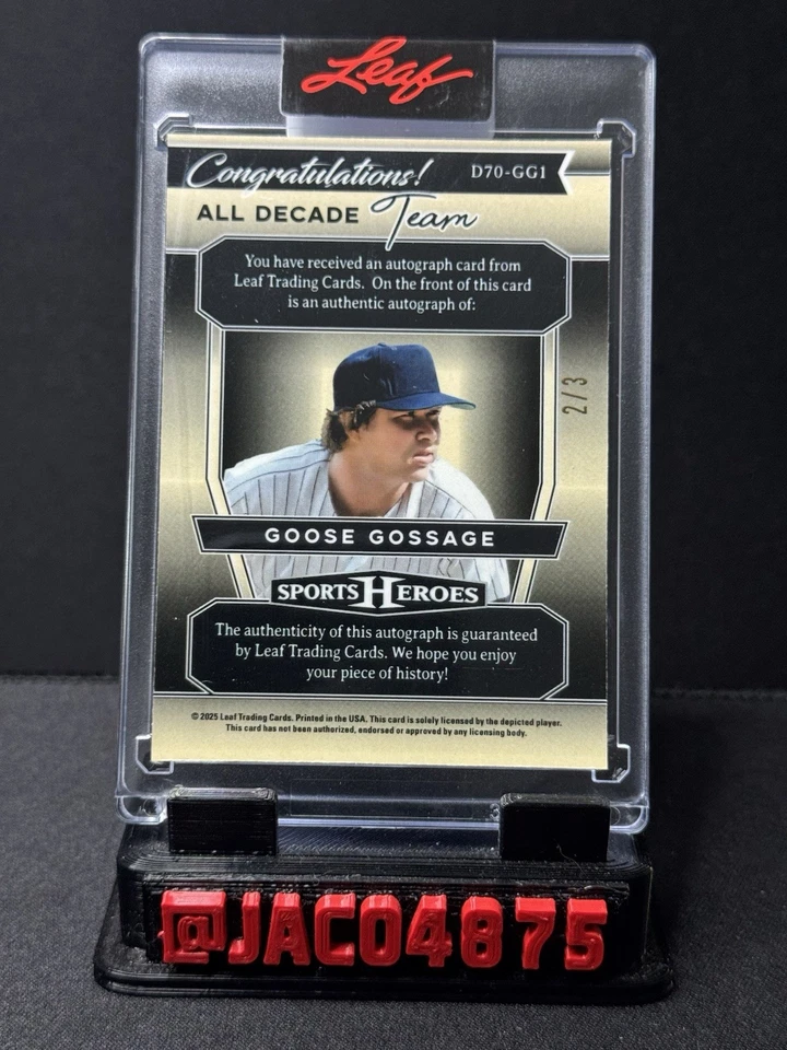 Cristal Rojo 2/3 Ganso Gossage Auto 2025 Hoja Deportes Hereos Años 70 Equipo Toda Década Foto 2 de 2