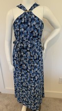 Michael Kors Blue Floral Halter Midi Dress XL Belted Sleeveless