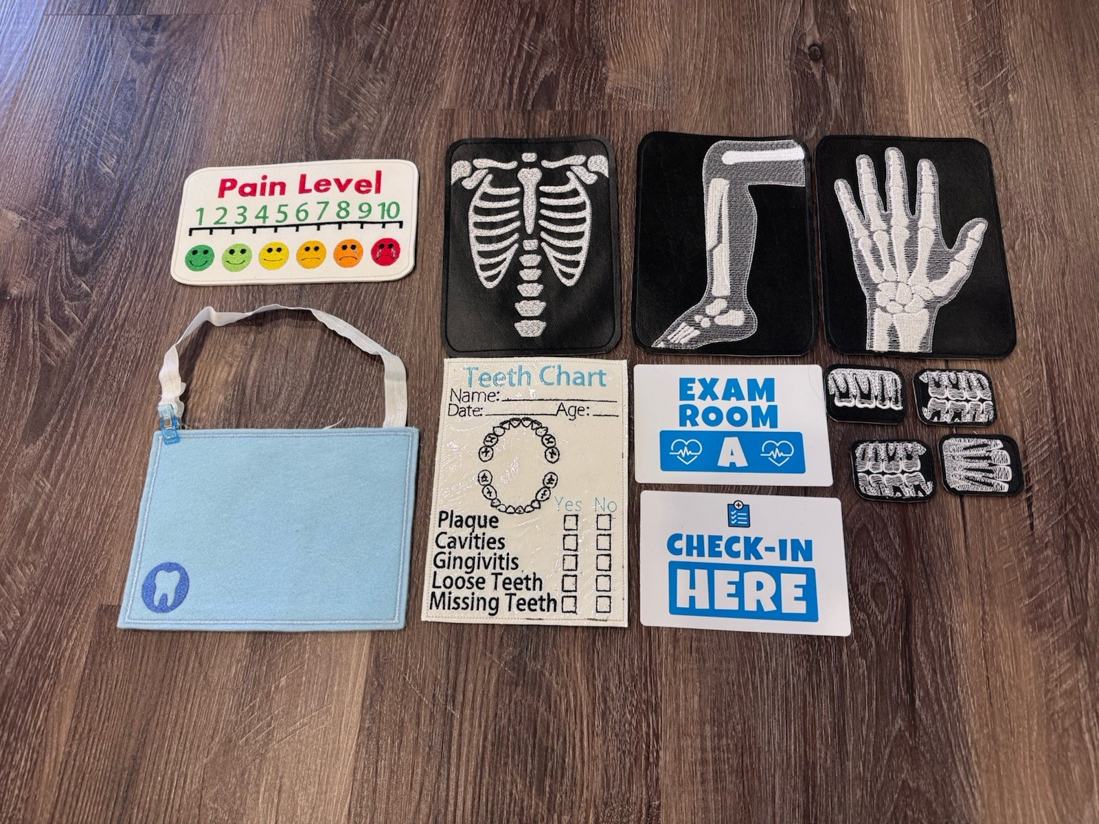 Doctor X-Ray And Dentist Play Set, Handmade, Embroidered