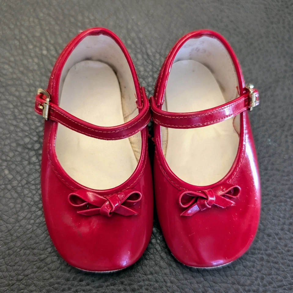 Винтажный Mary Jane Baby ребенка ясельного возраста девочки туфли красный бант патент размер 2 блестящий - Изображение 2 из 4
