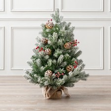 Mini Christmas Tree Artificial Frosted Pine Cone Berry With Base 2ft Christow