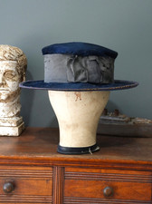 Antique 1890s Silk beaver Top Hat Blue Ribbon Vintage Victorian