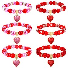 XOCARTIGE 6PCS Valentine  s Day Bracelets Red 2.3 inches,